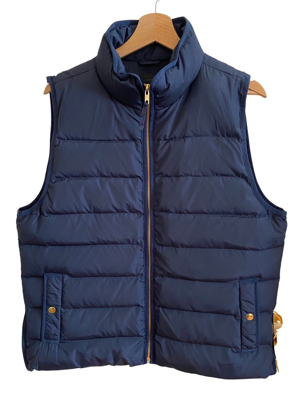 J. Crew Navy Quilted Puffer Vest with Gold Zipper Down Filling XL Women’s